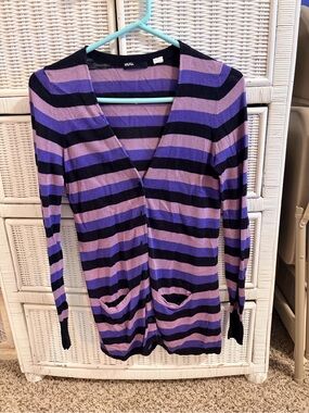 BDG Black and Purple Striped Button-Front Cardigan